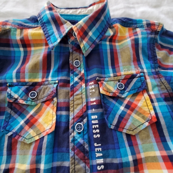 Guess Button-Down Plaid Long Sleeves Shirt, Boys, Size 7 - Picture 2 of 7